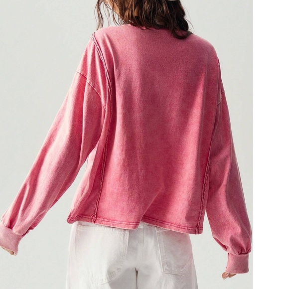 Cozy Pink Studded Heart Patch Oversized Long Sleeve Top - Picture 4 of 5